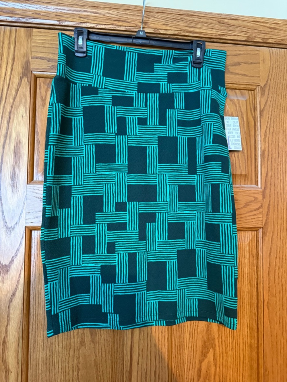 LuLaRoe Teal and Dark Green Geometric Knit Pencil Skirt NWT
